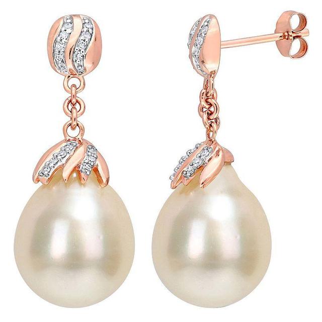 Stella Grace 14k Rose Gold South Sea Cultured Pearl & 1/7 Carat T.W. Diamond Drop Earrings, Womens, White Product Image