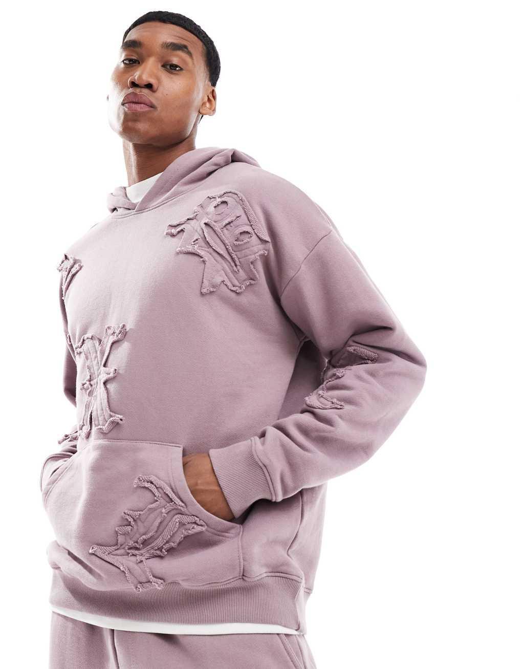 Liquor N Poker allover motif hoodie in berry mix - part of a set Product Image