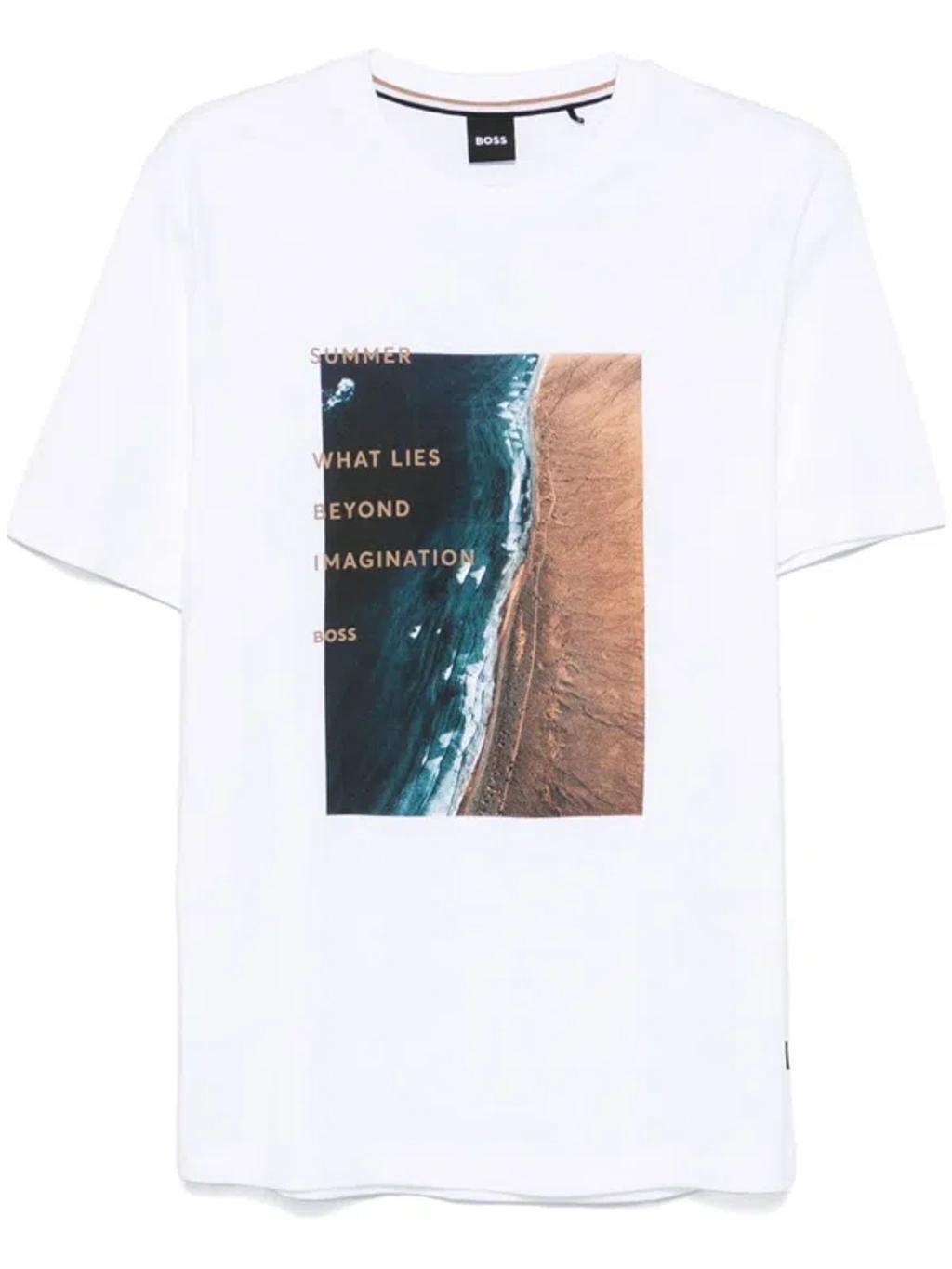 HUGO BOSS Cotton-jersey Regular-fit T-shirt With Seasonal Artwork In White Product Image