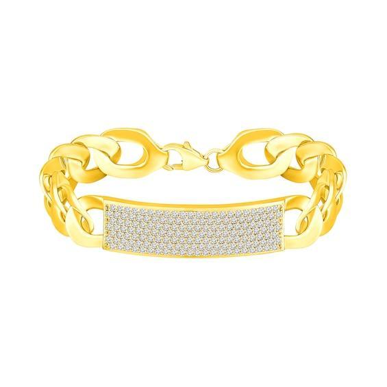 Men's 2 CT. T.w. Diamond I.d. Curb Chain Bracelet in Sterling Silver with 14K Gold Plate - 8.0" Product Image