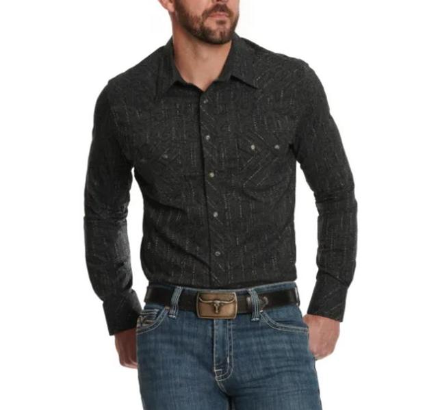 Rock & Roll Denim® Men's L/S Black/Grey Paisley Print Snap Shirt Product Image