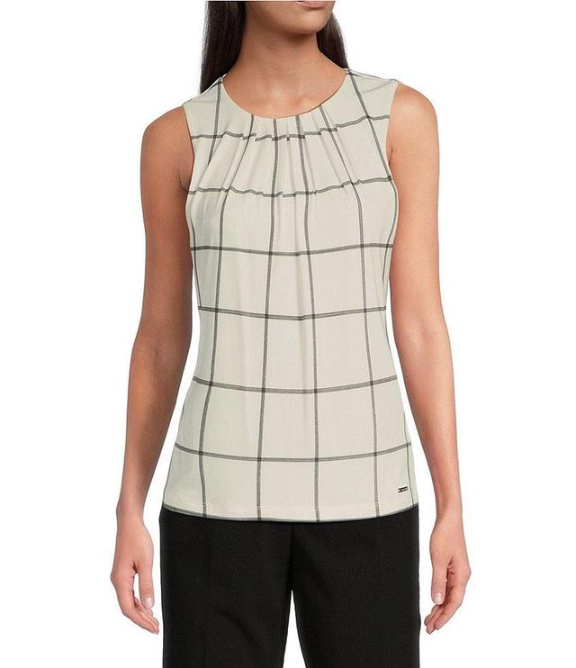 Calvin Klein Petite Size Knit Stripe Pleated Crew Neck Sleeveless Cami Top Product Image