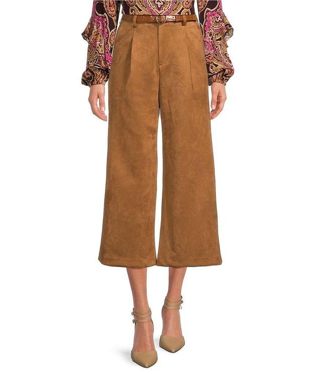 A Loves A Faux Suede Belted High Rise Wide Leg Coordinating Cropped Pants Product Image