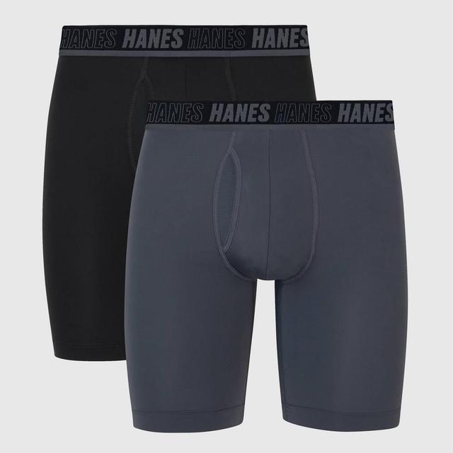 Hanes Moves Premium Mens Total Support Pouch Long Leg Boxer Briefs 2pk Black Product Image