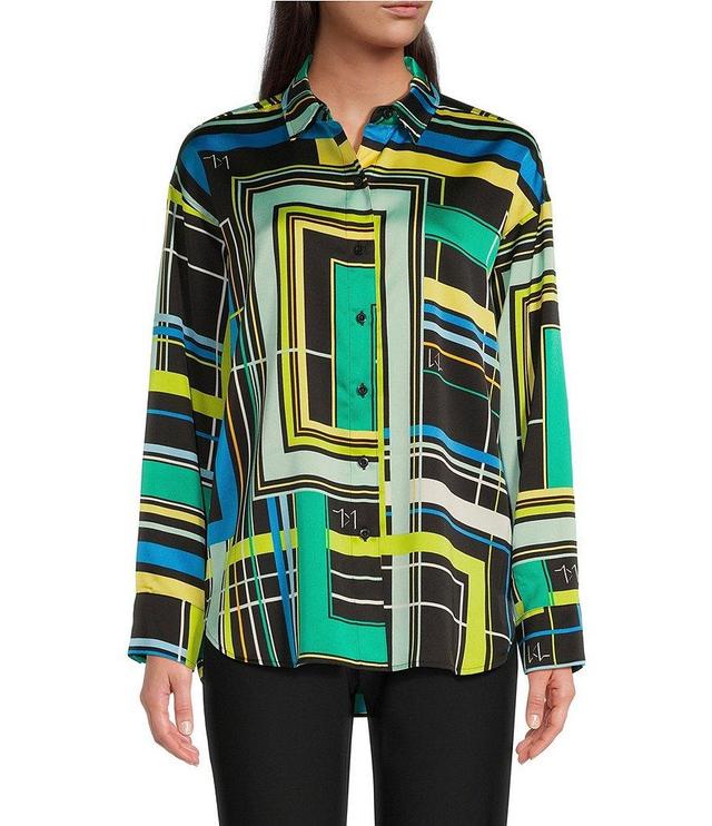 KARL LAGERFELD PARIS Printed Collared Neckline Long Sleeve Blouse Product Image