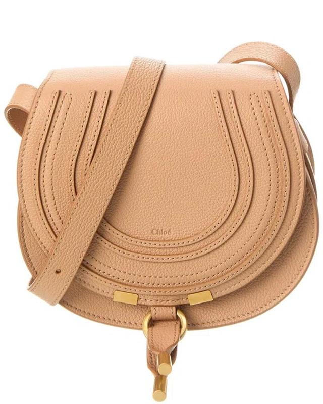 Marcie Small Leather Saddle Bag In Beige Product Image