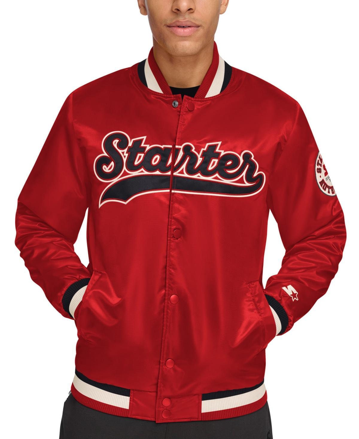 Starter Mens Classic-Fit Satin Varsity Bomber Jacket - Red Product Image