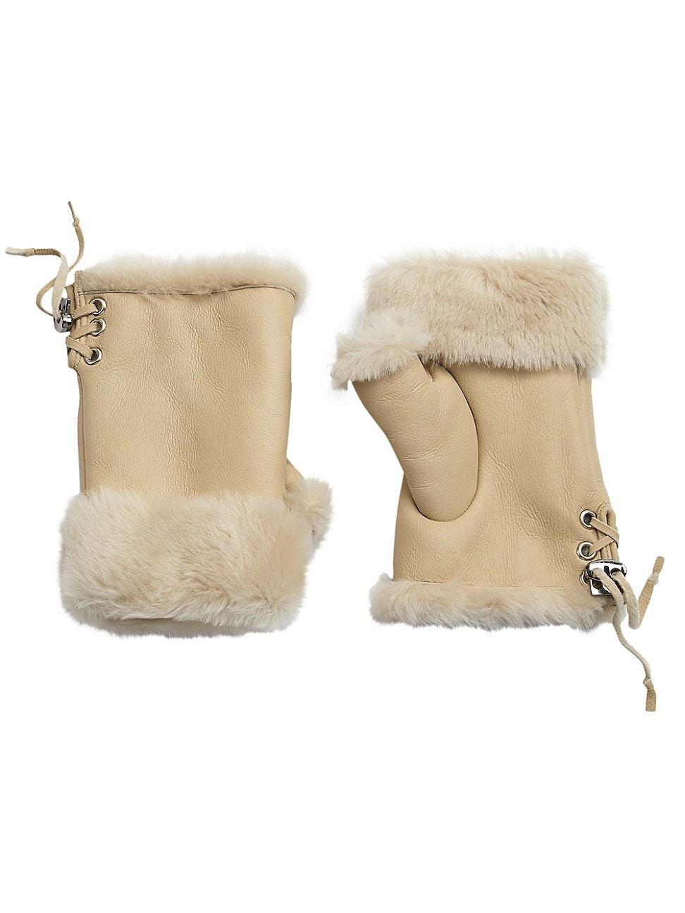 Womens Shearling Lace-Up Fingerless Gloves Product Image