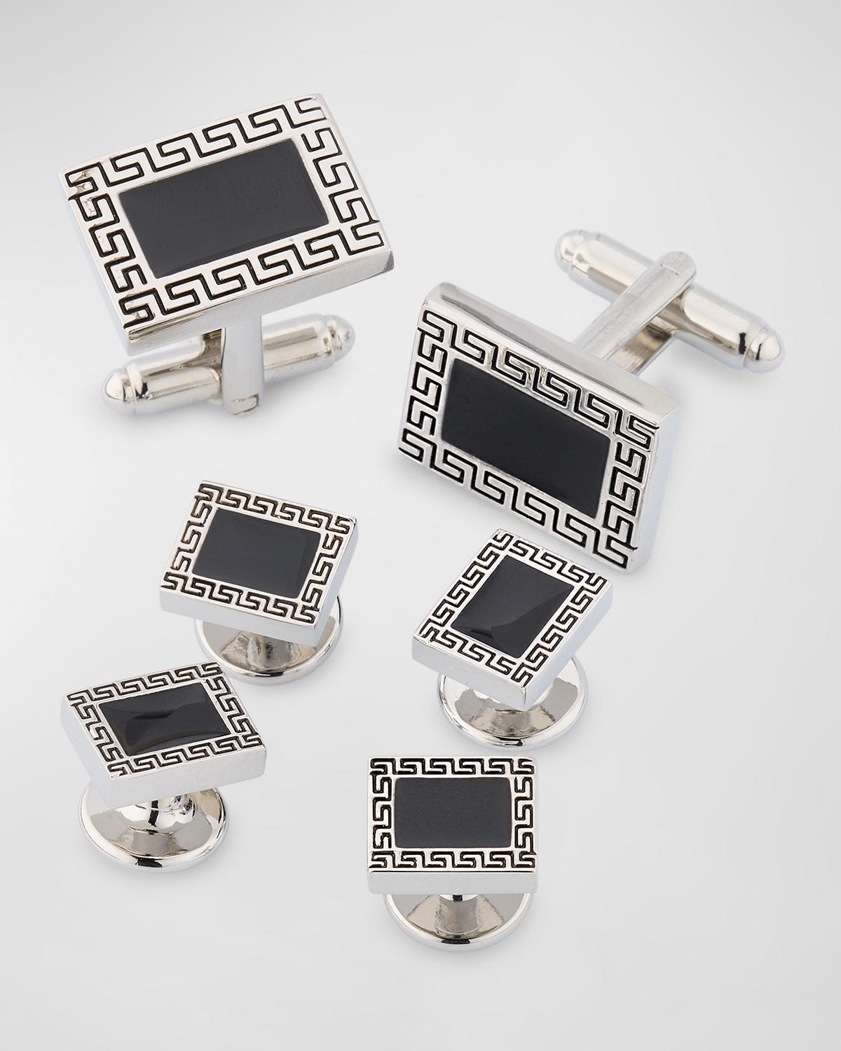 Men's Greek Rectangle Cufflink Stud Set Product Image