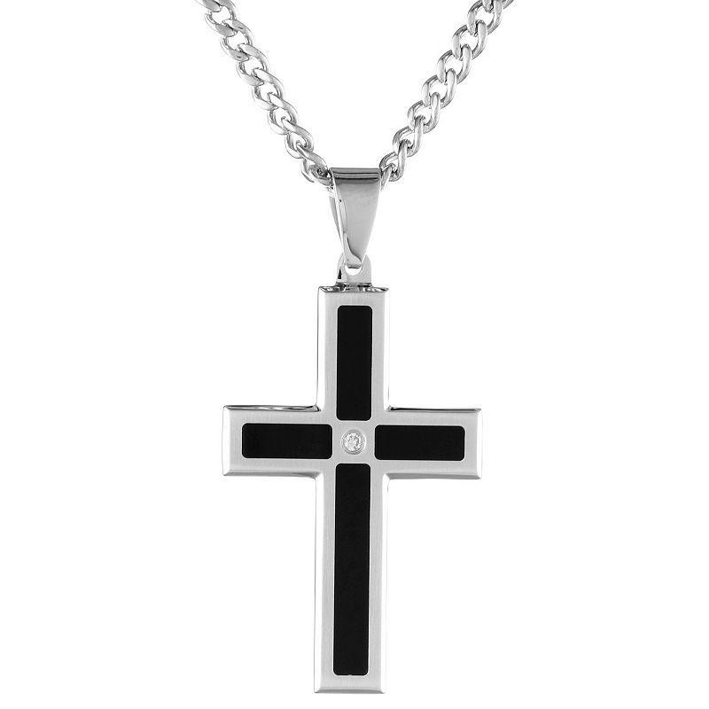 Mens LYNX Stainless Steel Black Ion Cross Pendant Necklace Product Image