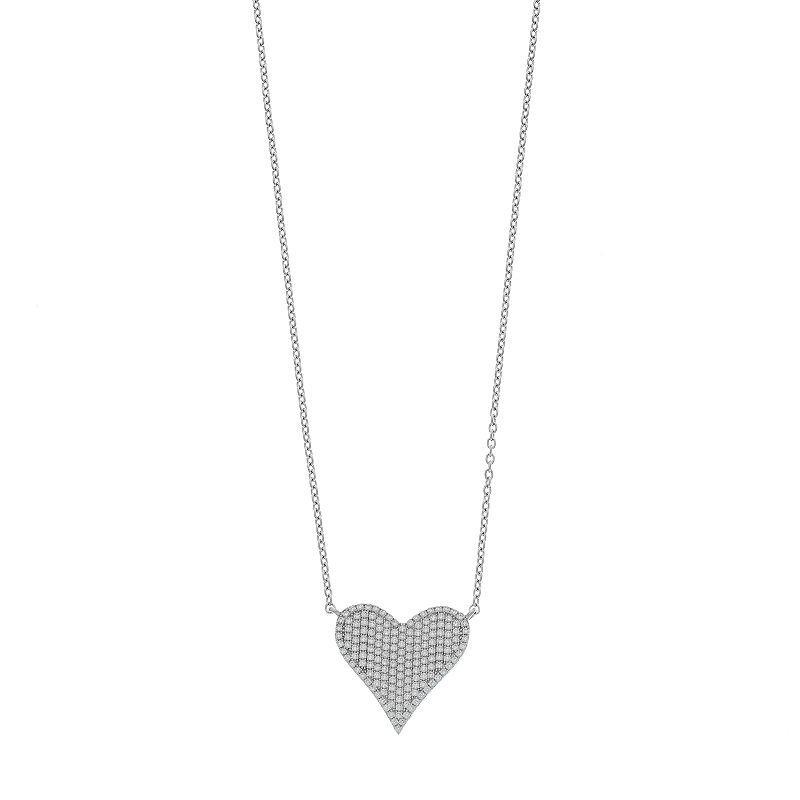 Sterling Silver Cubic Zirconia Pave Heart Pendant Necklace, Womens Product Image