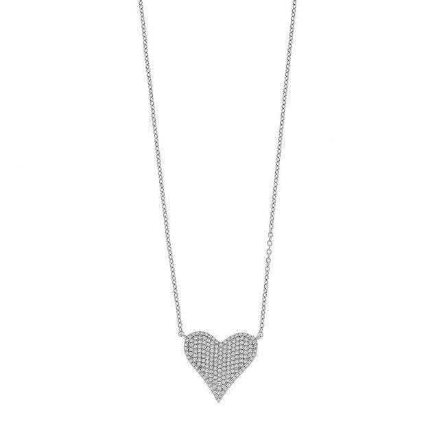 Sterling Silver Cubic Zirconia Pave Heart Pendant Necklace, Womens Product Image