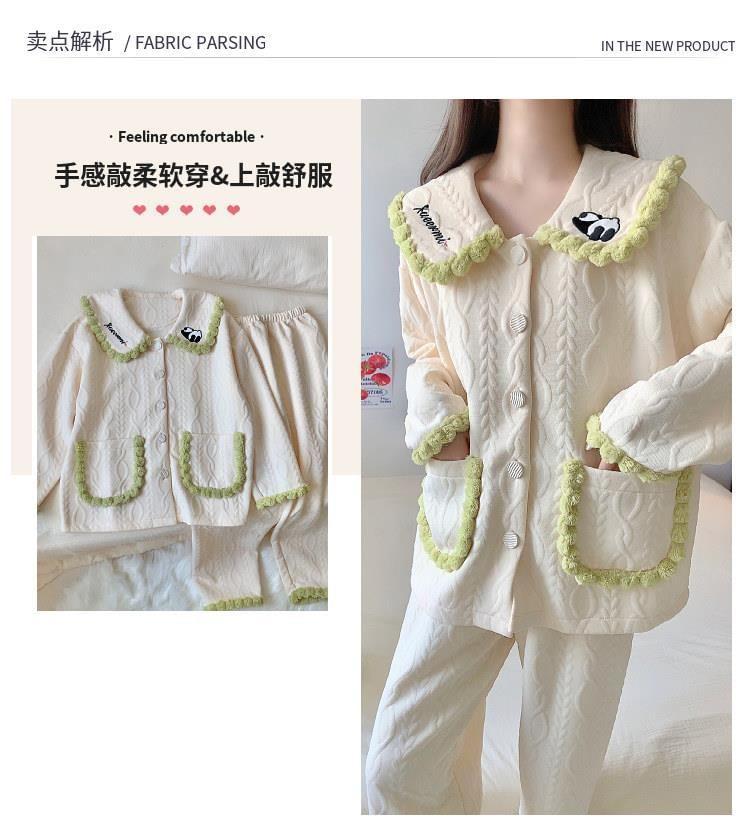 Pajama Set: Embroidered Shirt + Plain Pants Product Image