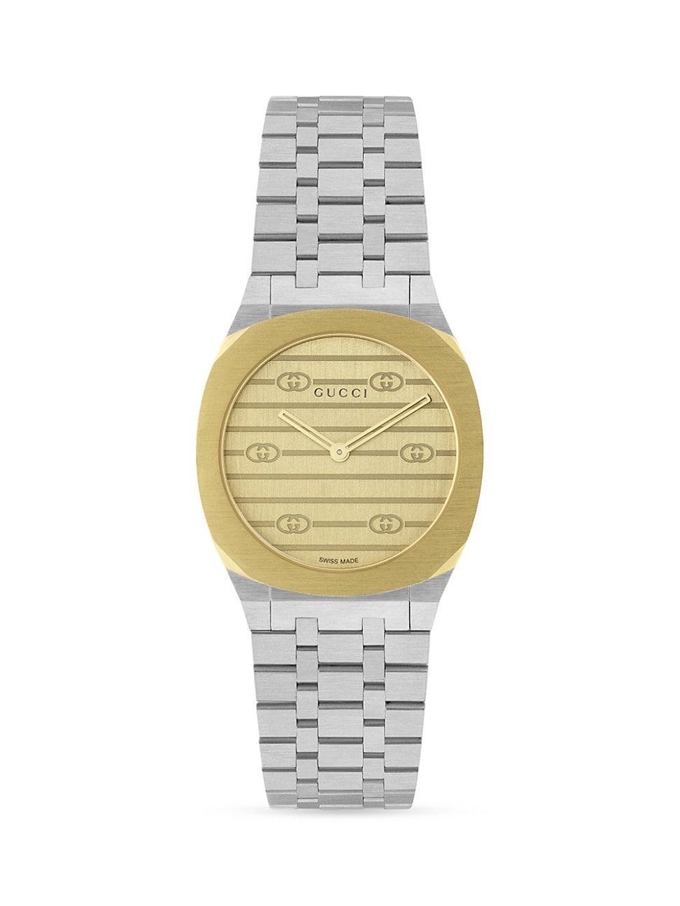 Womens Logo-Embossed 18K Yellow Gold & Stainless Steel Bracelet Watch Product Image