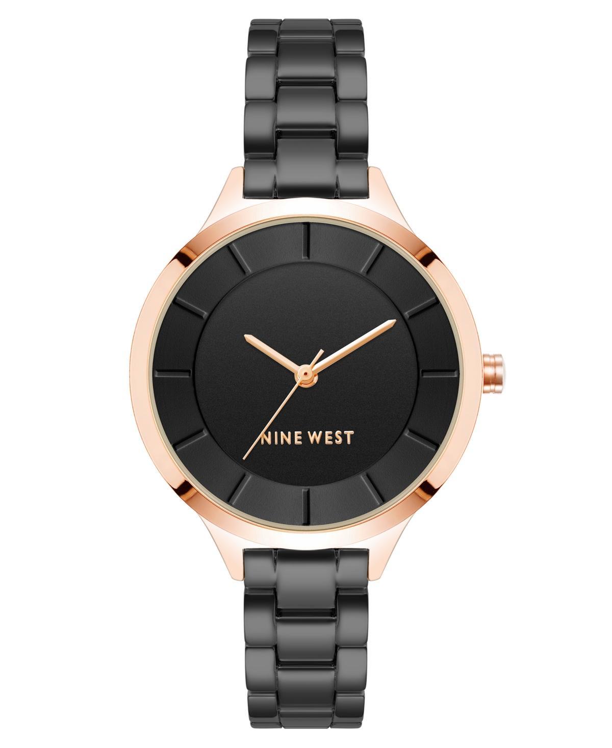 Nine West Womens Quartz Black Alloy Link Bracelet Watch, 34mm - Black Product Image