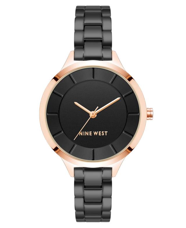 Nine West Womens Quartz Black Alloy Link Bracelet Watch, 34mm - Black Product Image