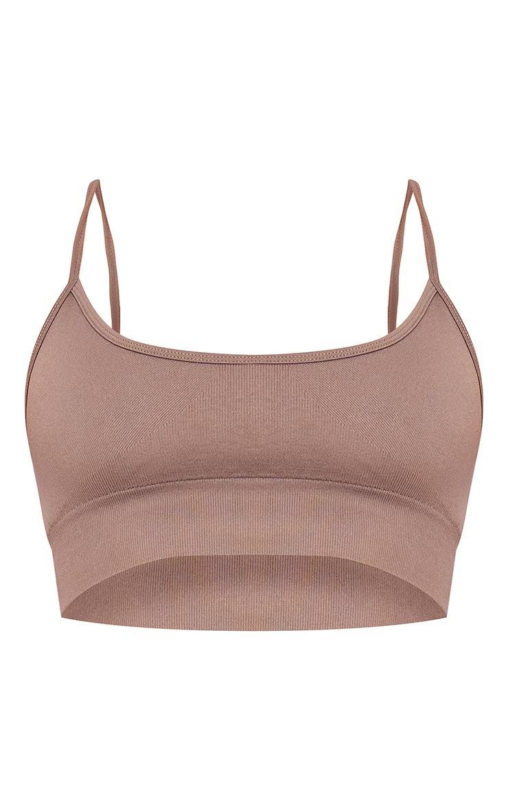 Taupe Basic Seamless Padded Gym Sports Bra Product Image