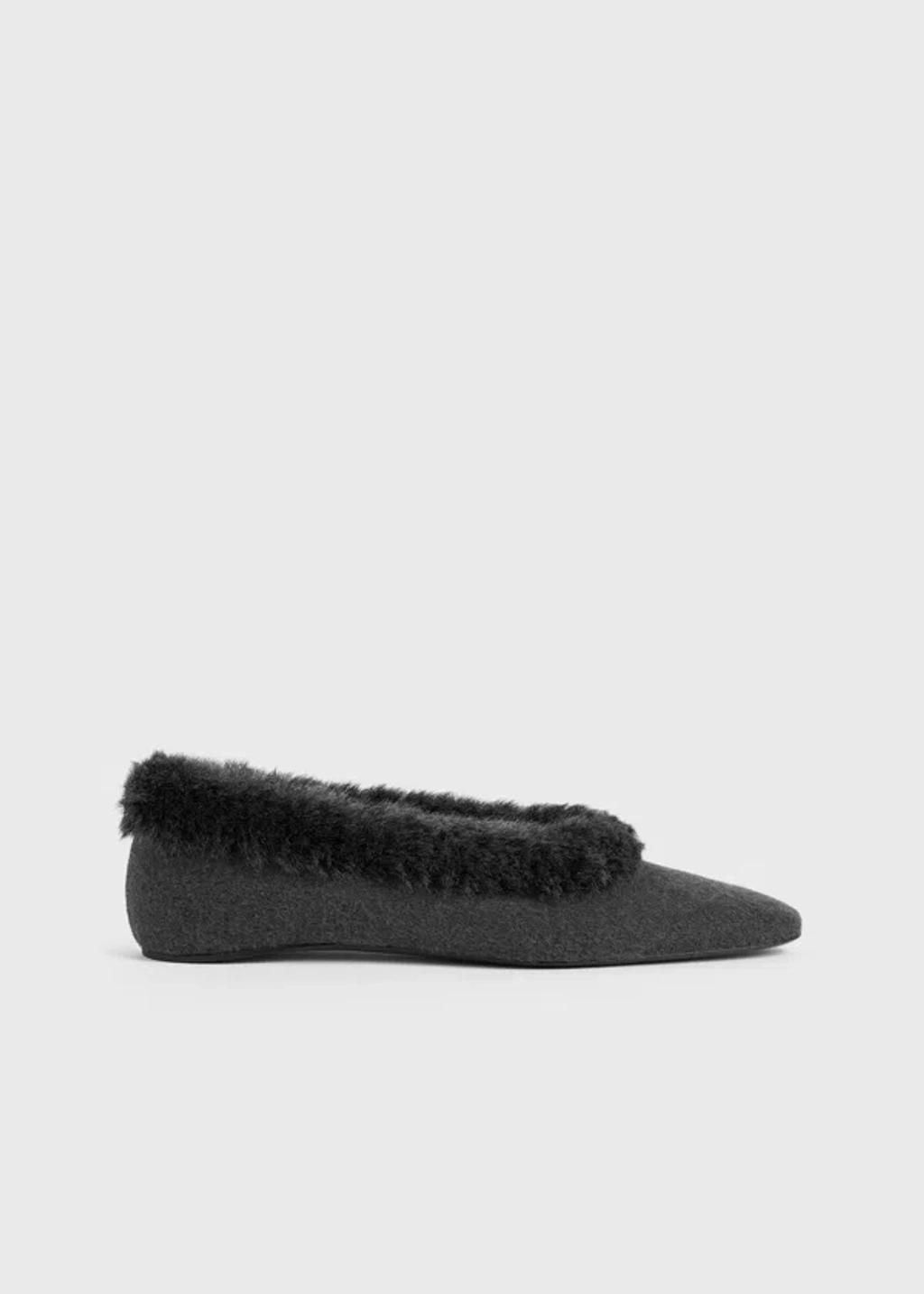 TOTÊME Shearling-edge Flannel Ballerinas Dark Grey Melange Product Image