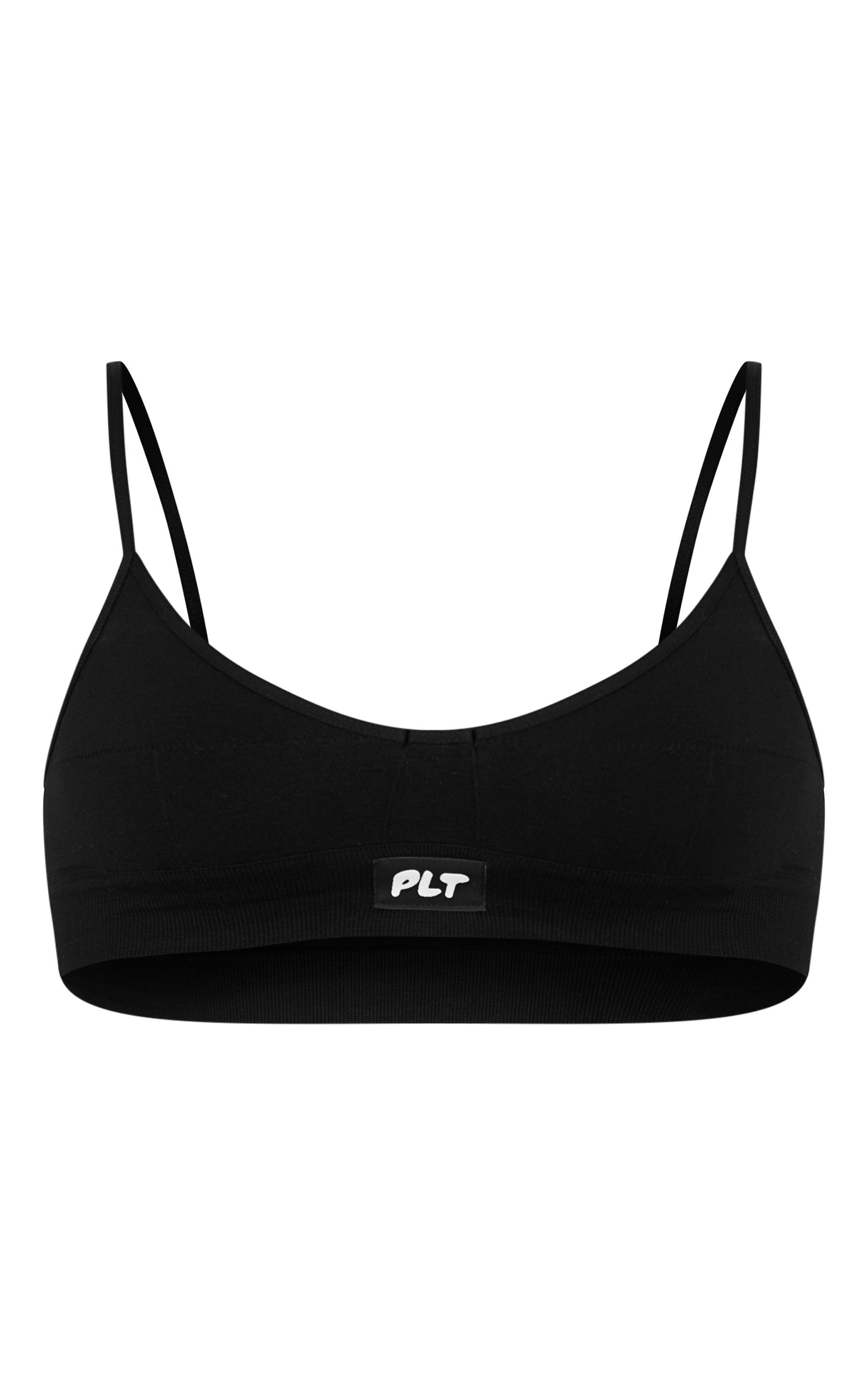 PRETTYLITTLETHING Black Woven Badge Seamless Bralette Product Image