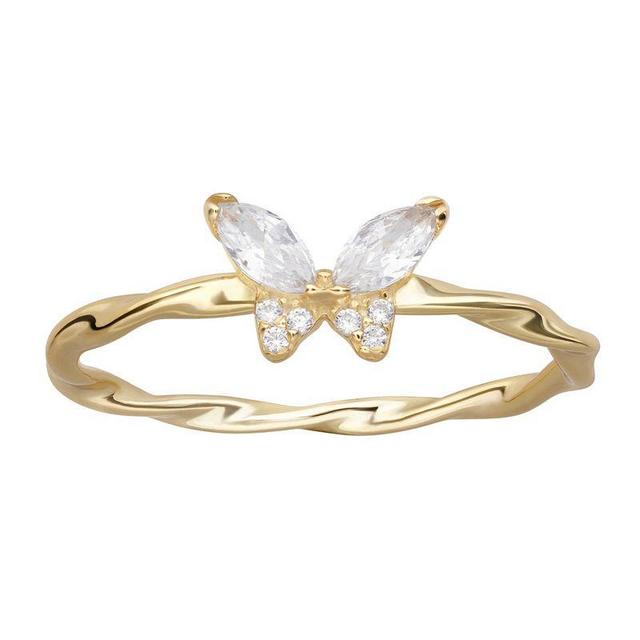 PRIMROSE Sterling Silver Cubic Zirconia Butterfly Ring, Womens Gold Tone Sterling Product Image