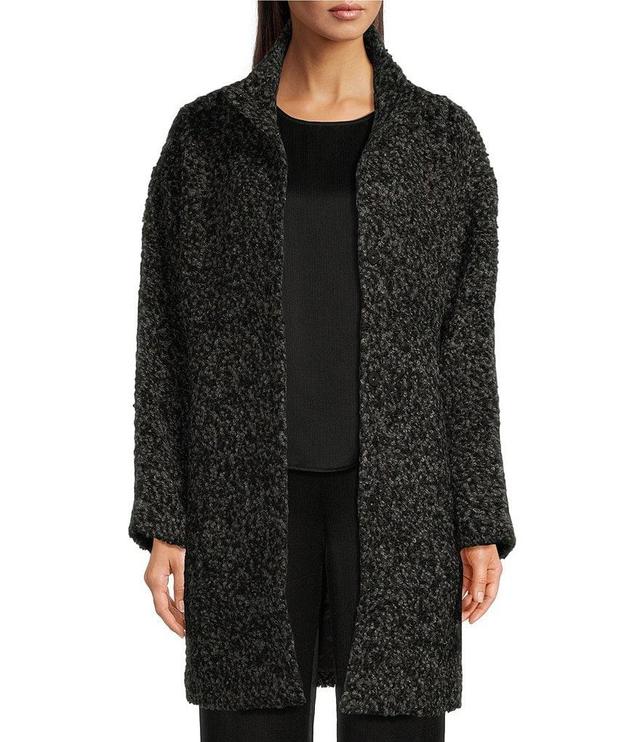 Eileen Fisher Alpaca High Collar Long Sleeve Pocketed Boxy Fit Button Front Long Coat Product Image