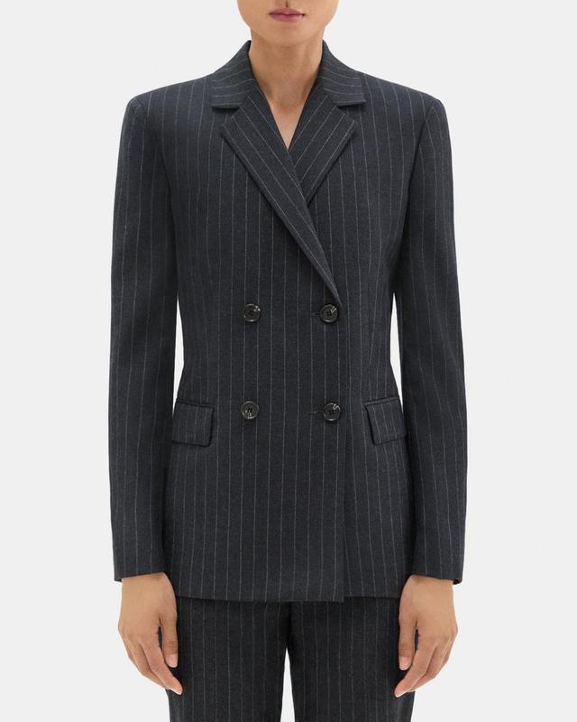 Double-Breasted Slim Blazer in Pinstripe Wool Flannel Product Image