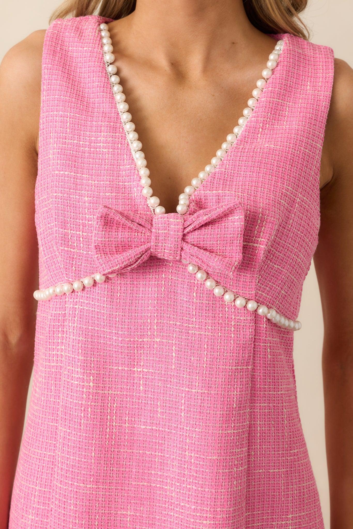 Brunch & Bubbles Pink Tweed Mini Dress Product Image