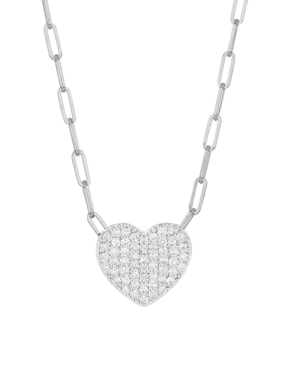 Womens 14K White Gold & Diamond Mini Heart Pendant Necklace Product Image