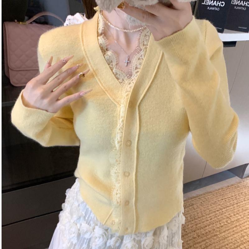 Lace Trim Plain Cardigan Product Image