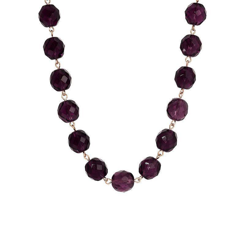 1928 Faceted Glass Bead Strand Necklace, Womens, Purple Product Image