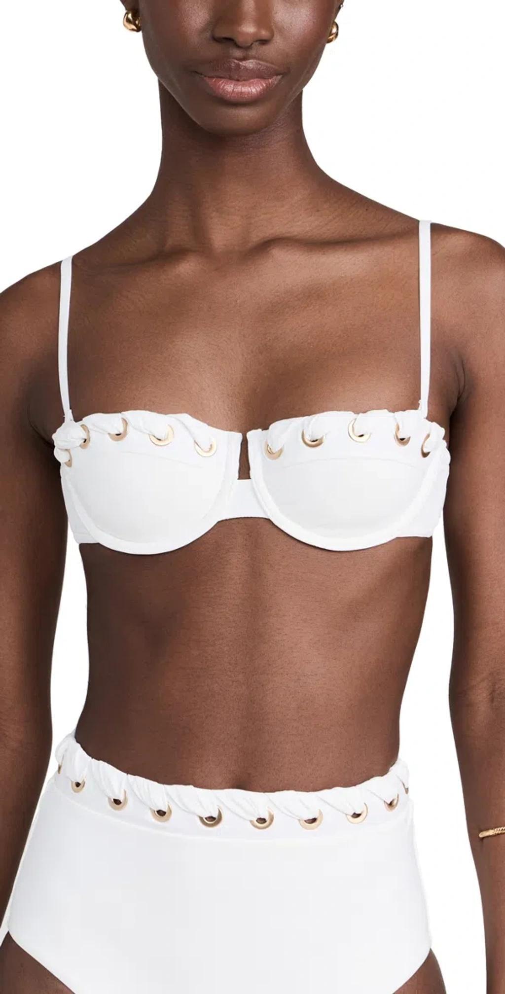 Halliday Eyelet Balconette Bra Bikini Top Ivory In White Product Image