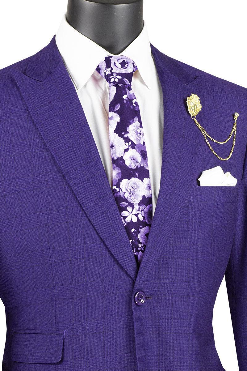 Catania Collection - Modern Fit Windowpane Suit 2 Piece in Purple Product Image