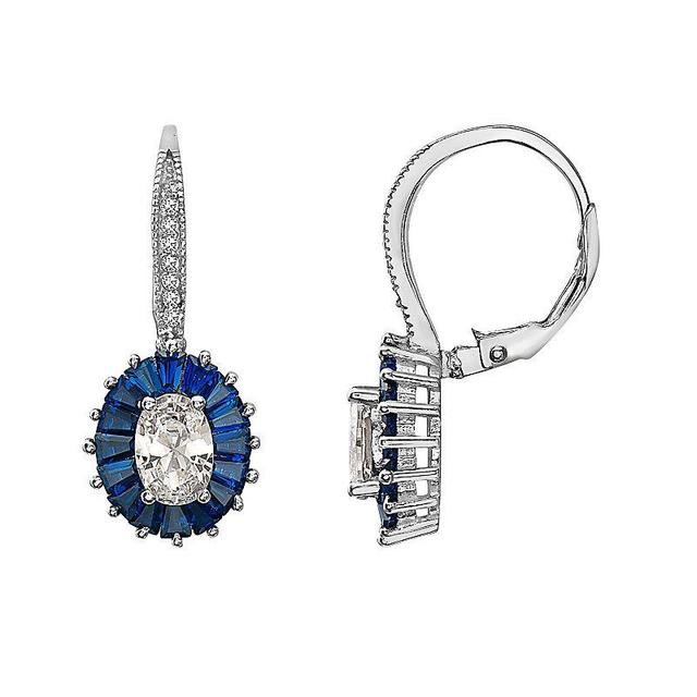 Sterling Silver Blue Cubic Zirconia Leverback Earrings, Womens Product Image