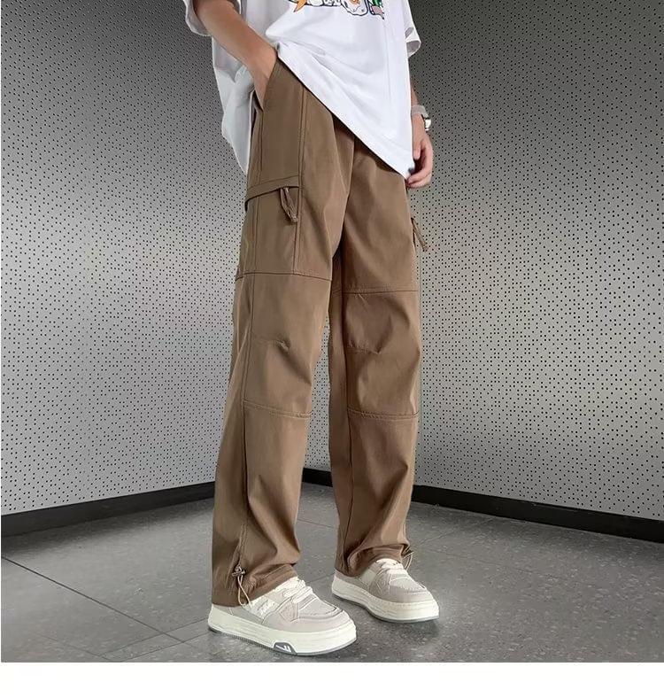 Mid Rise Plain Straight Leg Cargo Pants Product Image