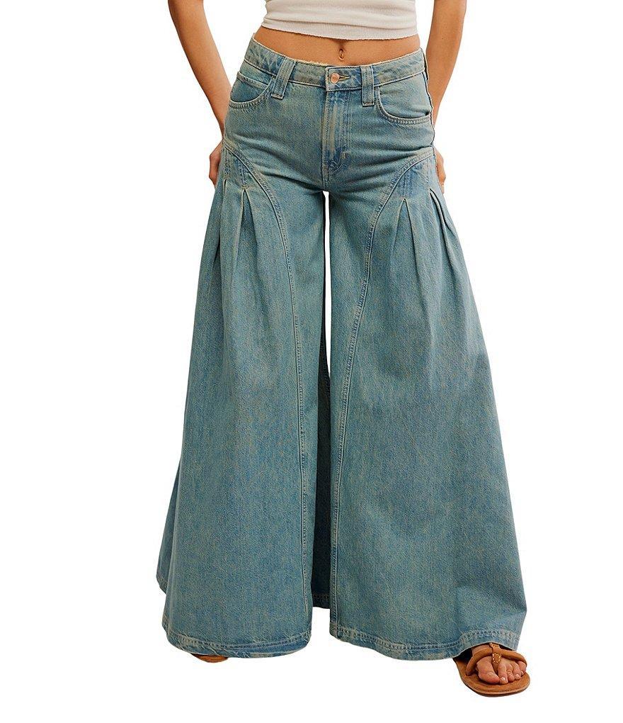 Free People We The Free Pandora Denim Mid Rise Wide Leg Jeans product image