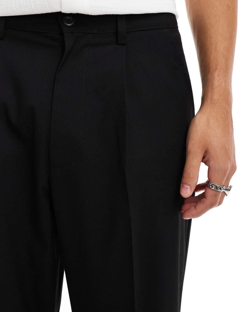 ADPT wide fit pants in black with front pleat     Product Image