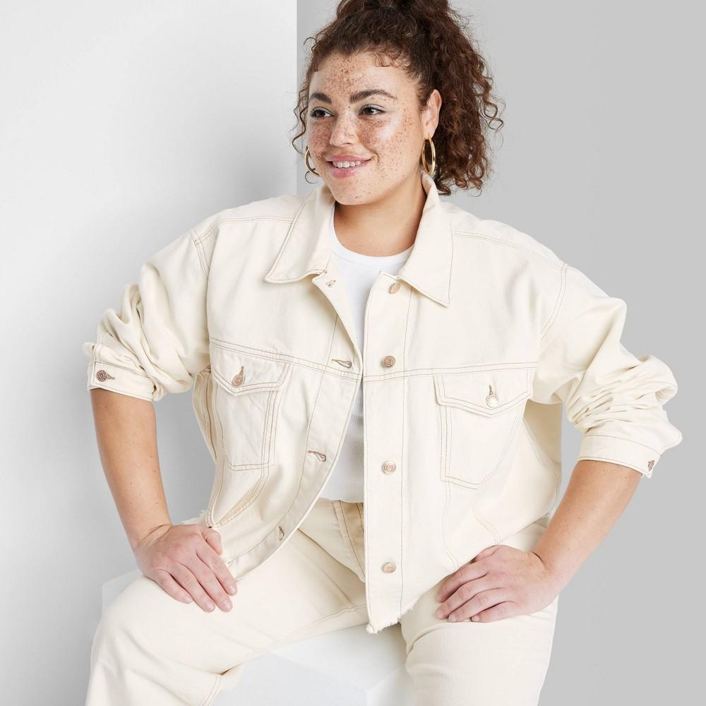 Womens Cropped Denim Trucker Jacket - Wild Fable Cream 4X Product Image