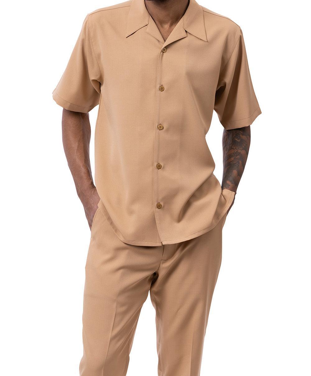 Solid Tan Walking Suit 2 Piece Short Sleeve Set Product Image