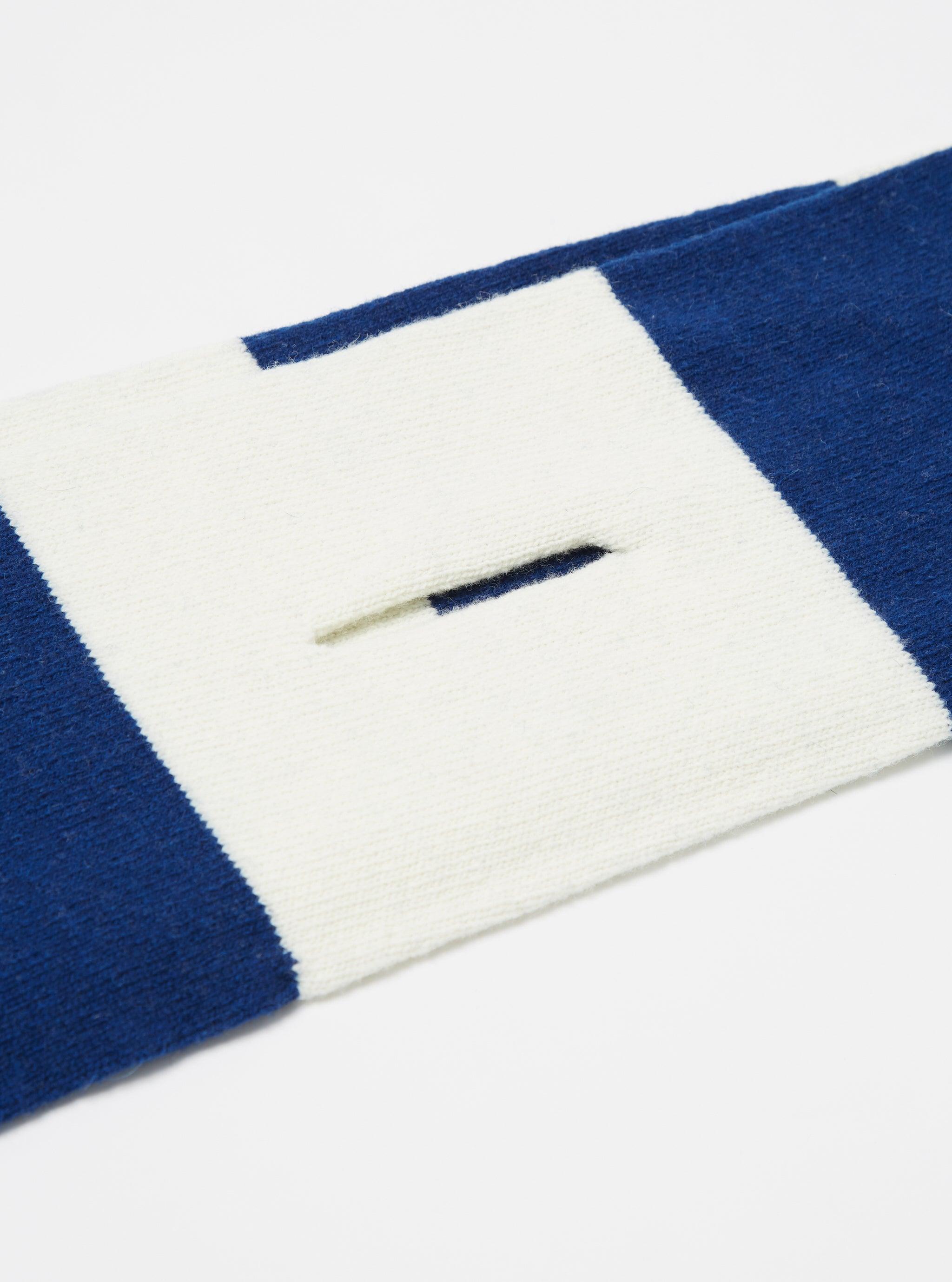 Universal Works Deluxe Football Scarf in Ecru/Blue Soft Wool Product Image