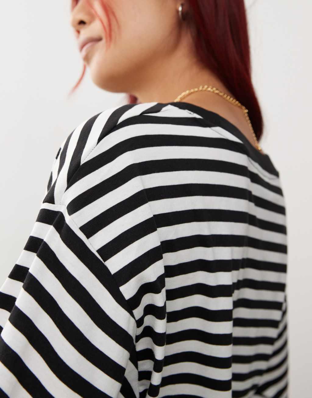 Monki long sleeve top in black and white stripe Product Image