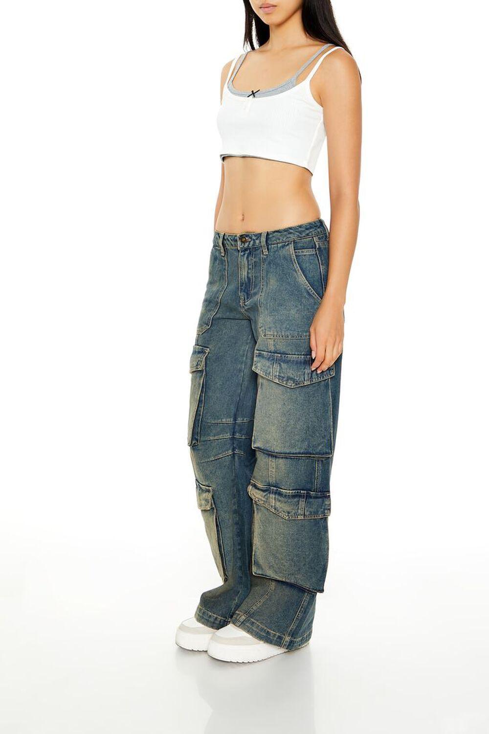 Mid-Rise Wide-Leg Cargo Jeans | Forever 21 Product Image