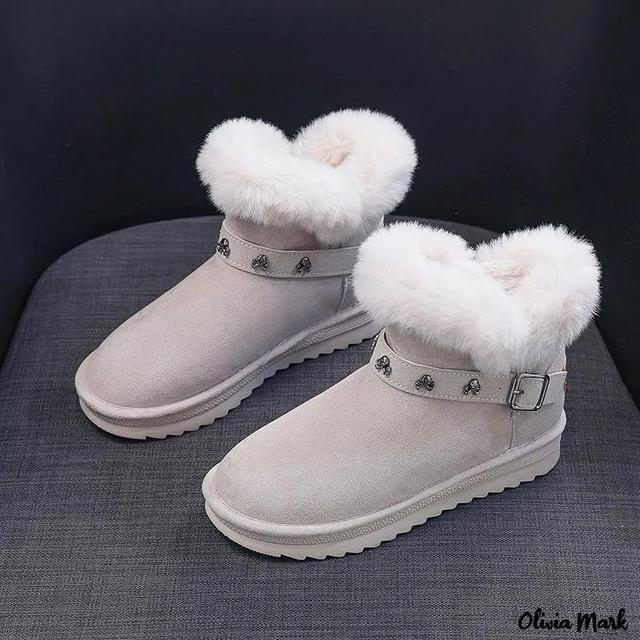 Olivia Mark – Womens Winter Snow Boots Short Ankle Booties Faux Fur Lined Low Top Thick Cotton Shoes Product Image