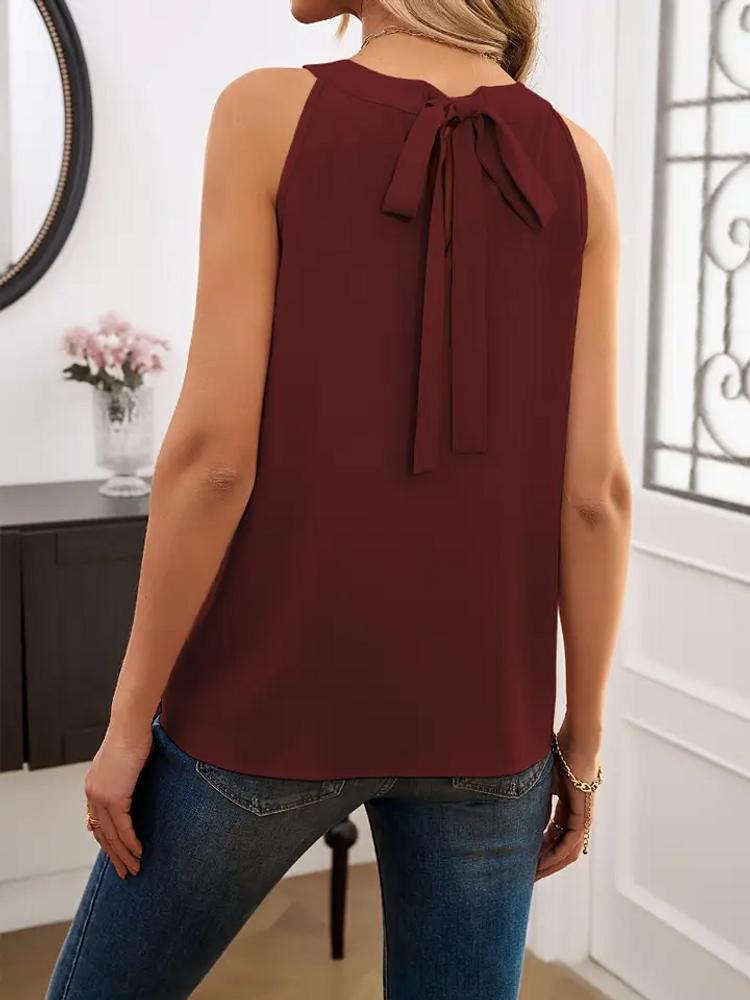 Lily Clothing® Ladies' Sleeveless Pleated Front/Tie Back Blouse Product Image