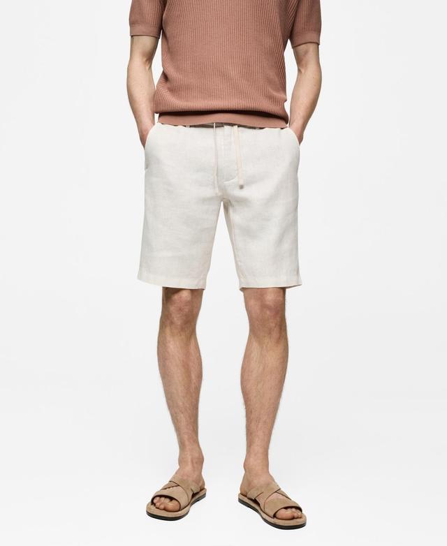 MANGO MAN - 100% linen bermuda shorts with drawstring off whiteMen Product Image