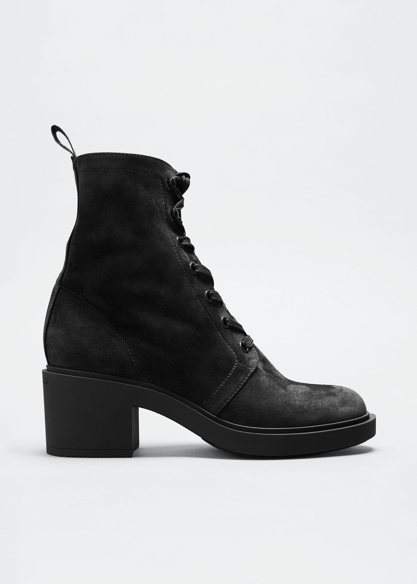 Womens Block-Heel Suede Combat Boots Product Image