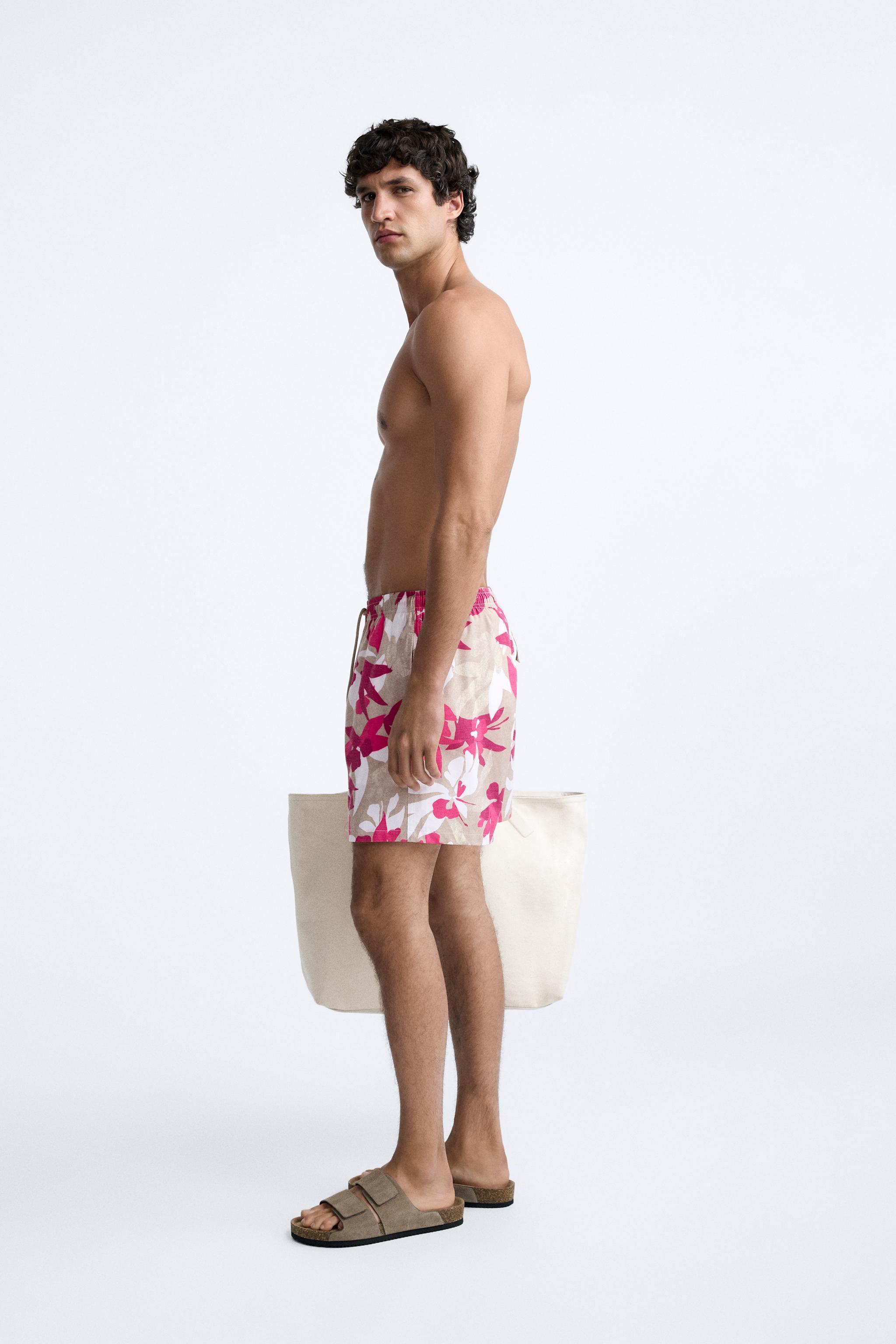 FLORAL PRINT SHORT SWIMMING TRUNKS Product Image