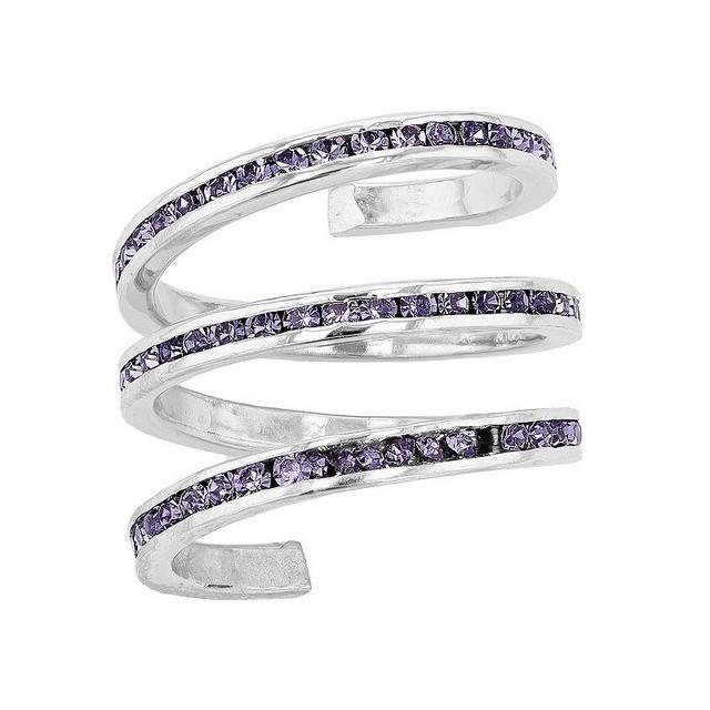 Traditions Jewelry Company Fine Silver Plated Purple Crystal Accent Three Row Spiral Ring, Womens Product Image