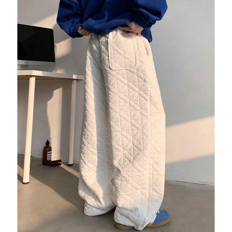 Mid Rise Plain Quilted Wide Leg Sweatpants Product Image