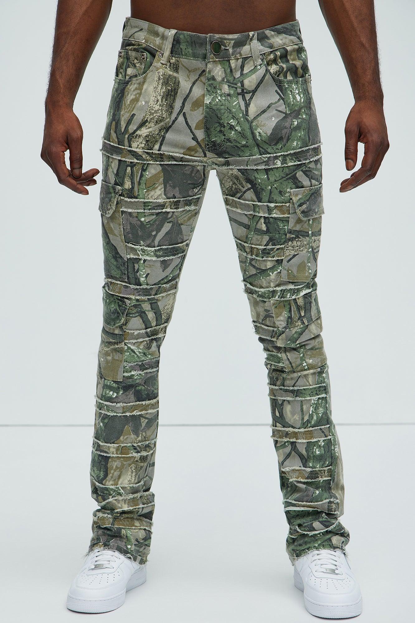 Frayed Panel Me Right Slim Flare Pants - Camouflage Product Image