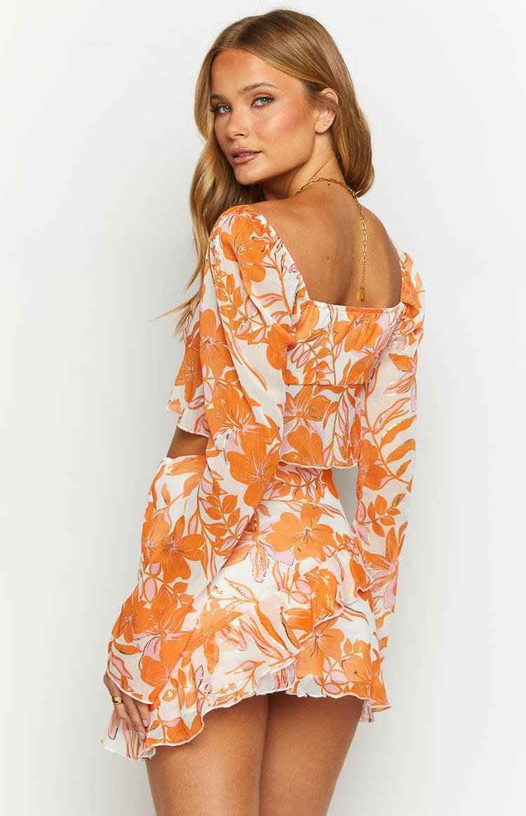 Jayella Orange Floral Long Sleeve Top Product Image